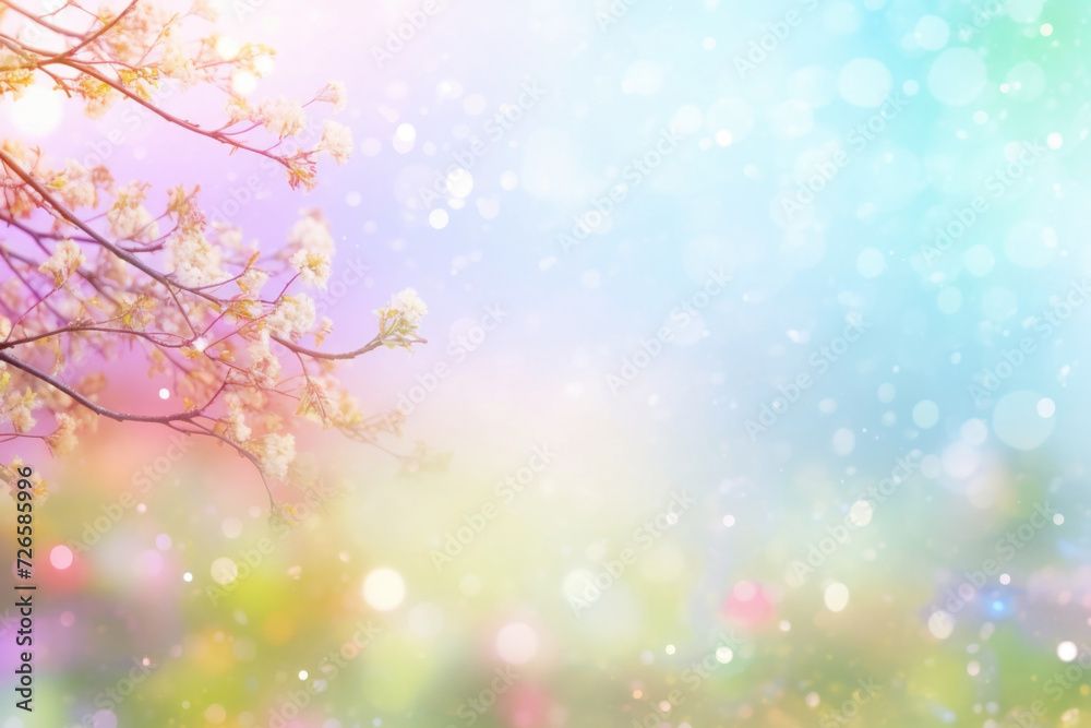 Fototapeta premium Beautiful multicolored spring blossom background with bokeh lights