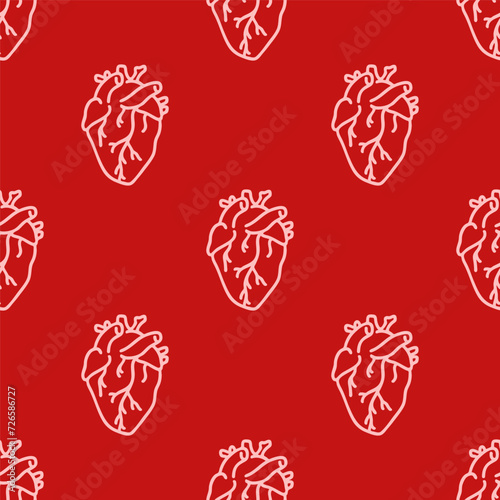anatomical heart seamless vector pattern
