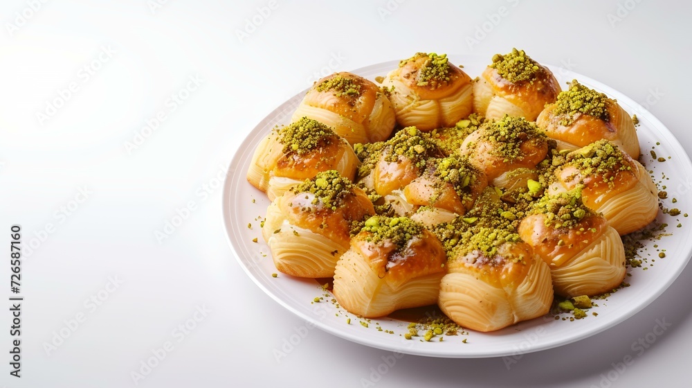 Traditional turkish dessert baklava with cashew, walnuts. Homemade baklava with nuts and honey.