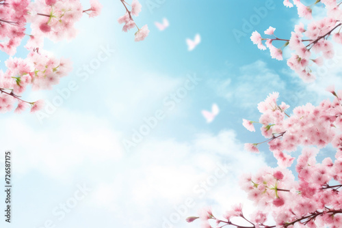 Beautiful spring blossom background with blue sky