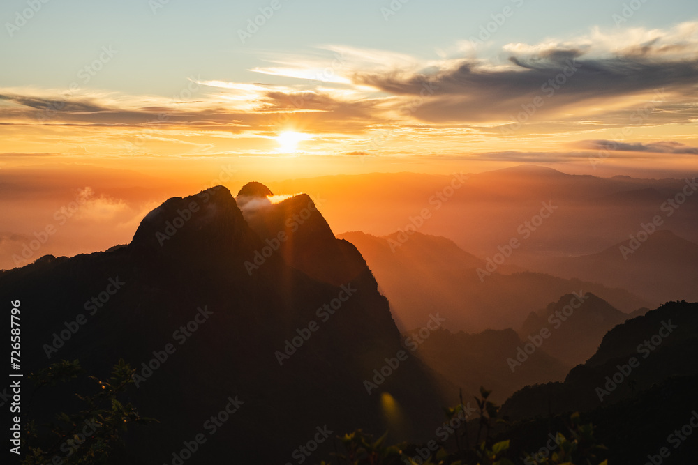 sunrise over the mountains, Doi Luang Chiang Dao, Thailand.