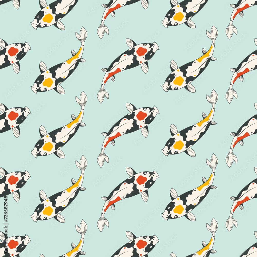 Seamless pattern with Koi carp. Vector illustration for design and print