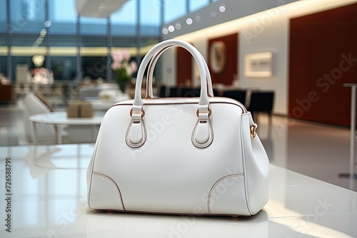Women's fashion accessories. Shoulder Bag for Women. Fashion look woman outfit. Stylish women's white handbag. Close-up.