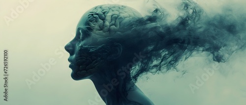 a distorted figure inside a human head, anxiety, mental illness concept