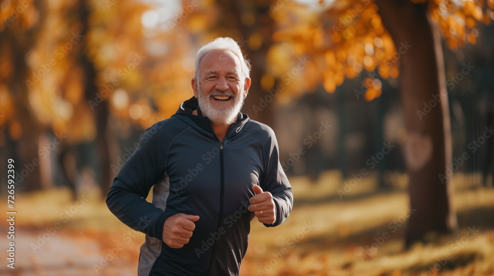 Obraz premium Happy mature man running in park