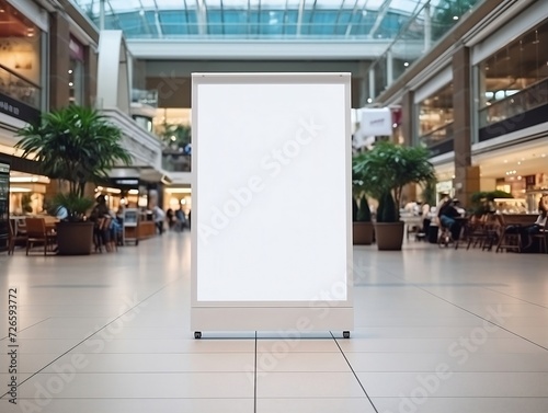 White roll up mockup poster stand in an shopping center