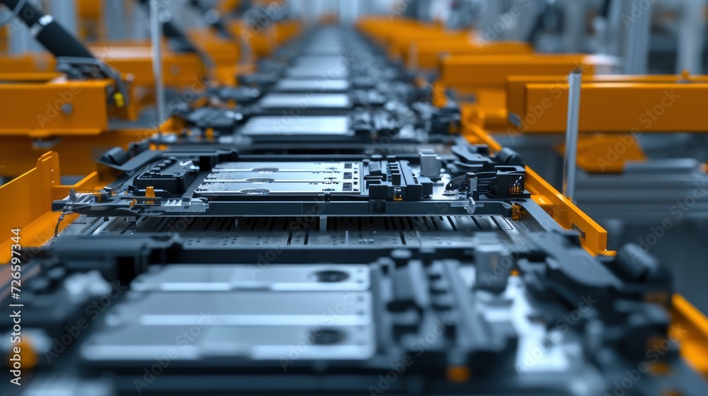 Close-Up Glimpse of the Mass Production Assembly Line for Electric Vehicle Battery Cells.