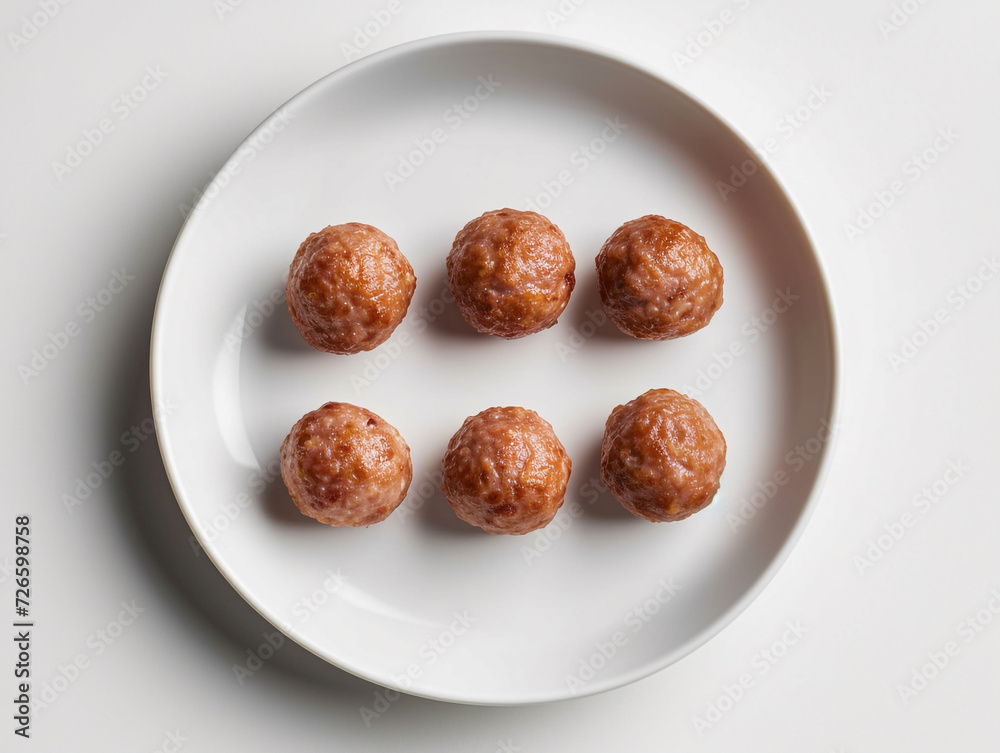 Meatballs on the plate isolated on a white background, minimalist style, Meatballs on the plate isolated on a white background, minimalist style,