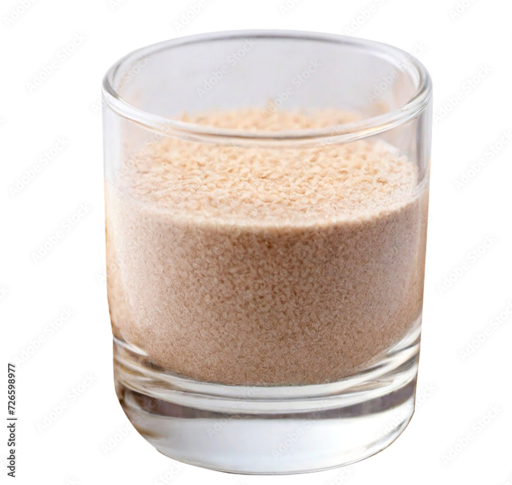 A glass of water soluble psyllium husk on white background A glass of water soluble psyllium husk on white background