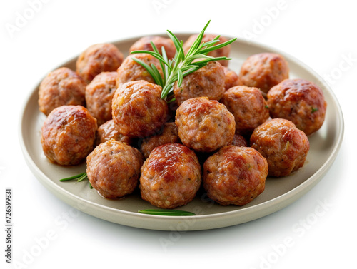 Meatballs on the plate isolated on a white background, minimalist style,
