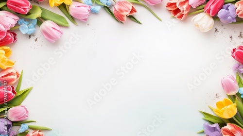 Spring background with tulips. Conception holiday  March 8  Mother s Day. Neural network AI generated art