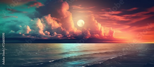 Colorful sky with cloud and bright full moon