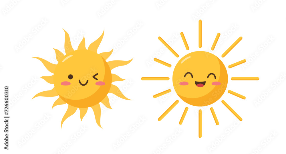 Vector sun icons in Kawaii style. Isolated on a white background. Flat design.
Vector sun icons in Kawaii style. Isolated on a white background. Flat design.