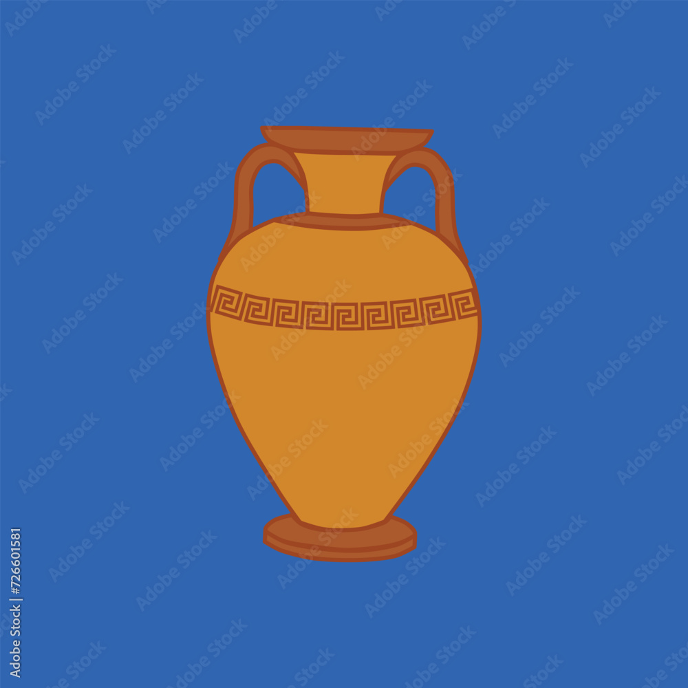 Ancient greek amphora on the blue background