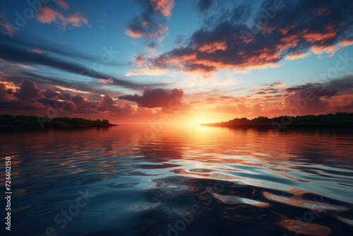 A serene sunrise over a calm body of water  signifying the dawning of a new chapter and the beauty of fresh beginnings on New Year s Day. Generative Ai.