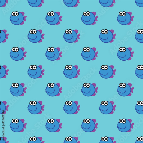The fish seamless pattern on the cyan background