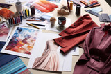 Creative Designer at Work: Colorful Sketches and Fashion Concepts on Paper