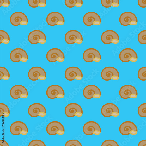 Seashell seamless pattern on the blue background