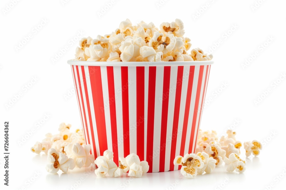 Popcorn striped bucket on white background Popcorn striped bucket on white background