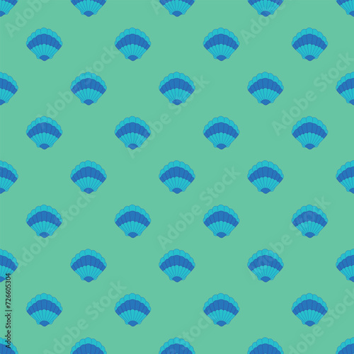 Seashell seamless pattern on the green background