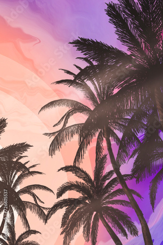 Seascape with palm trees at...