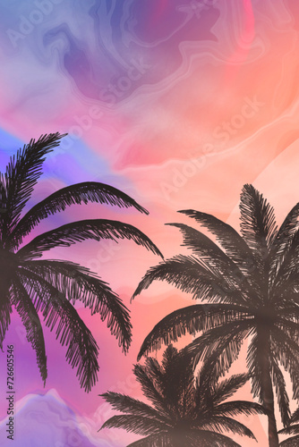 Seascape with palm trees at...
