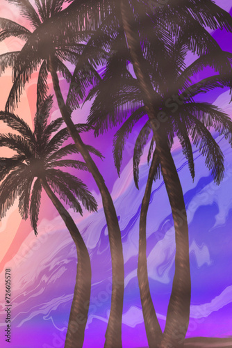 Seascape with palm trees at...
