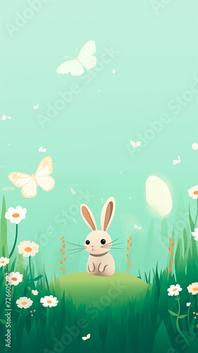 Rabbit on the lawn. Easter card vector