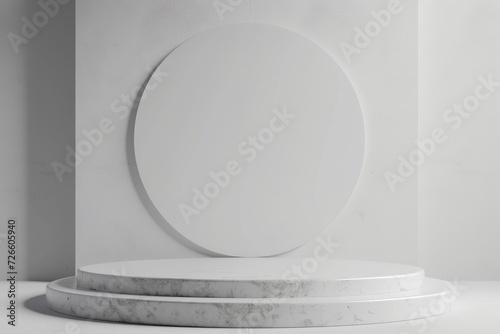 White podium in the middle against minimalistic light coloured background, spotlight stage/podium backdrop for marketing presentations