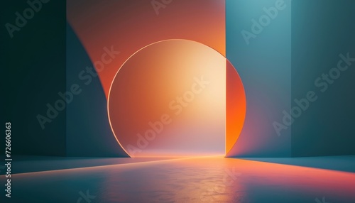 Spotlight on the minimalistic stage with modern orange and blie colours backdrop photo