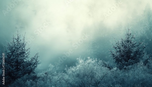 Winter foggy forest background