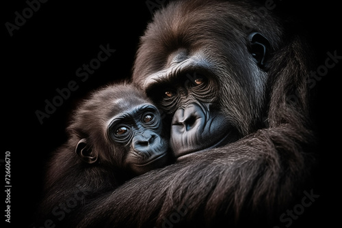 Thinking Black Western Lowland Gorilla in Congo Zoo © Preeyada