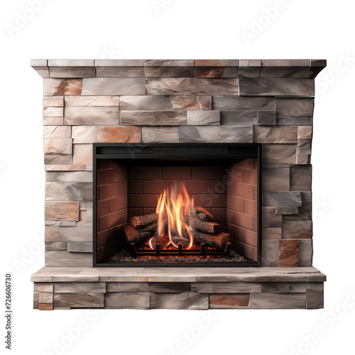 fireplace with burning logs isolated on transparent background