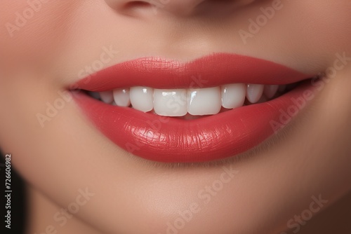 Close-up of bright and shiny white teeth with clean and healthy gums, dental health concept