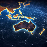  A digital map of the Australia represents a global network concept with data transfer , information exchange, telecommunication , connectivity and cyber technology