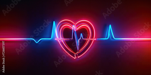 Heart disease, myocardial infarction, cardiology service banner concept. Love beat. Creative Valentine's Day concept. Heart and pulse line on blue background photo