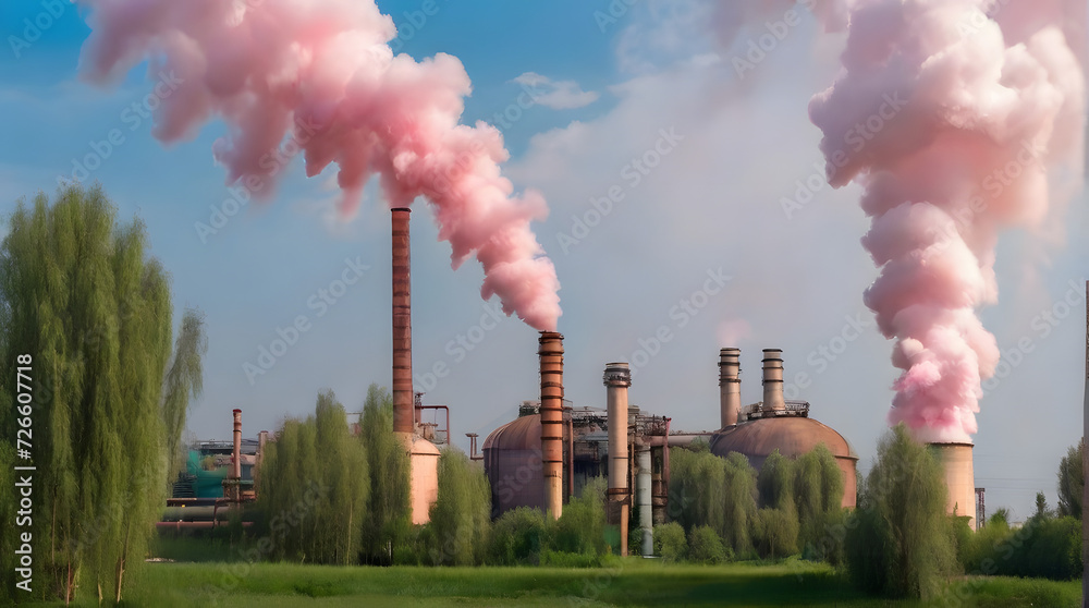 Smoke chemistry plant pollution factory energy refinery oil production technology chimney ecology industrial, earth day, ecology, nature,  selective focus, shallowedepth of field, blur
