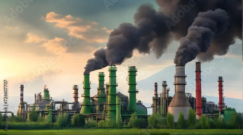 Smoke chemistry plant pollution factory energy refinery oil production technology chimney ecology industrial, earth day, ecology, nature, selective focus, shallowedepth of field, blur