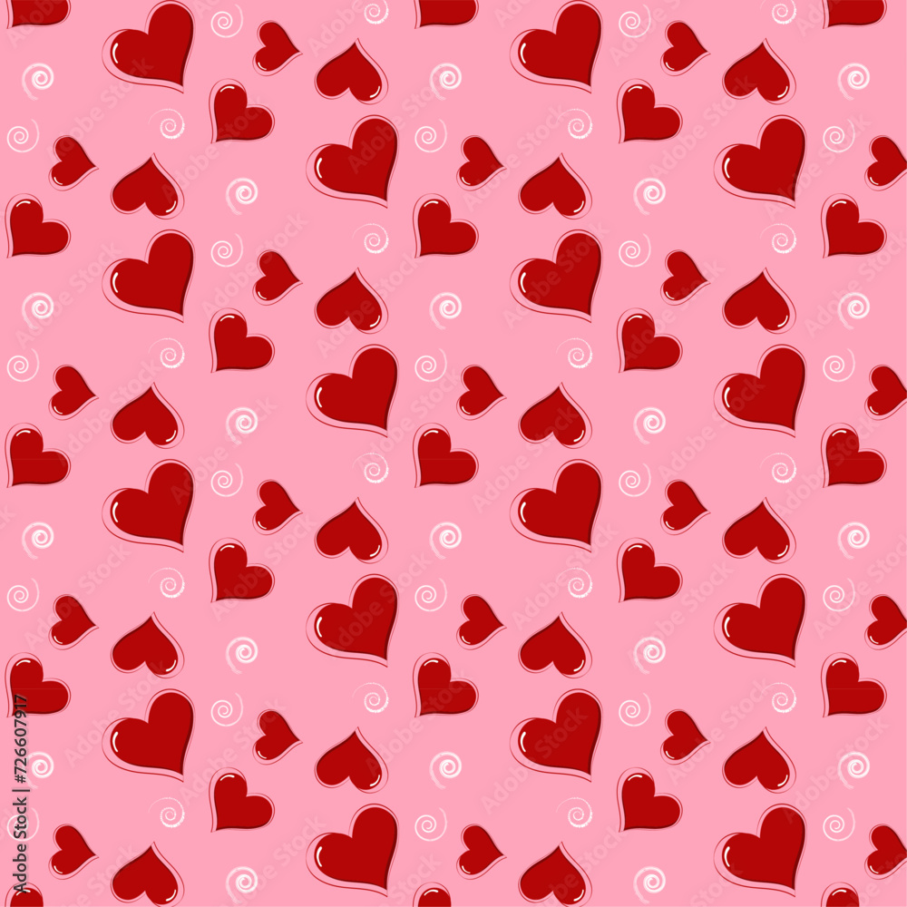 Hand drawn hearts love red valentines day background seamless pattern