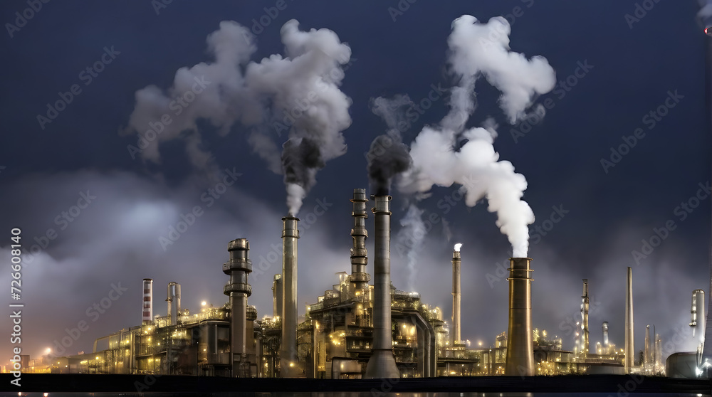 Smoke chemistry plant pollution factory energy refinery oil production technology chimney ecology industrial