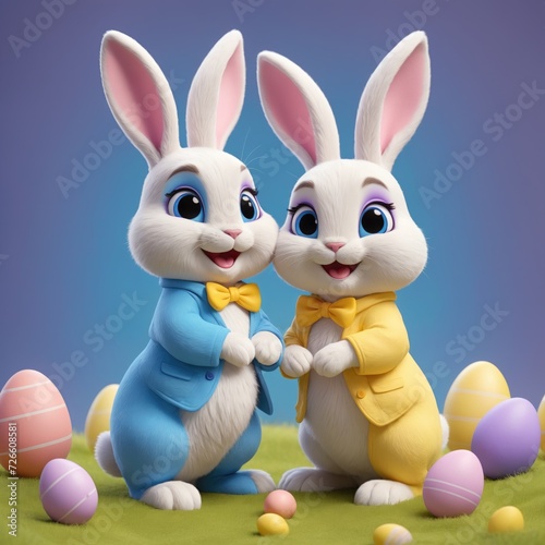 Two Cute happy cartoon Easter bunnies 