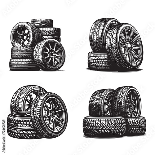 Set of car wheels icon.