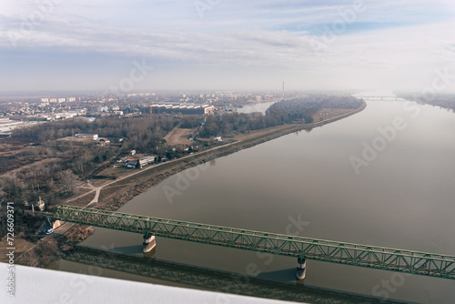  Climbing the pylon of the Monostor bridge on Danube between Hungary and Slovakia photo