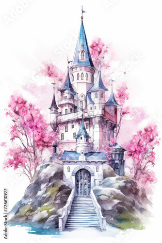 Fairy castle in the style of a watercolor illustration
