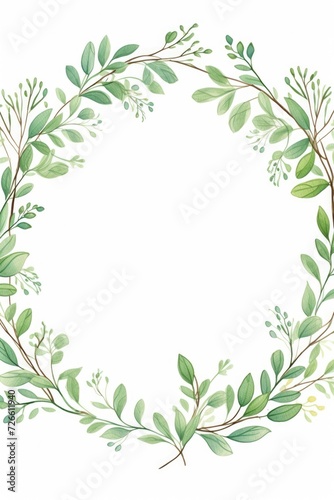 A wreath made of green leaves and branches on a clean white background. Suitable for various design projects
