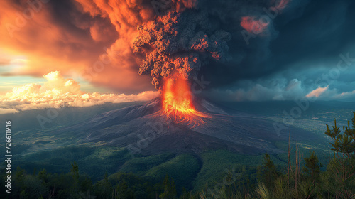 16:9 The volcano erupted releasing large clouds of black smoke and charcoal into the sky.