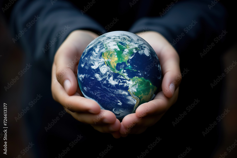 Mains d'enfants qui tiennent un globe qui représente le monde pour la journée de la terre Mains d'enfants qui tiennent un globe qui représente le monde pour la journée de la terre