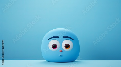 Blue monday concept sad emoji face on light blue background with free copy space