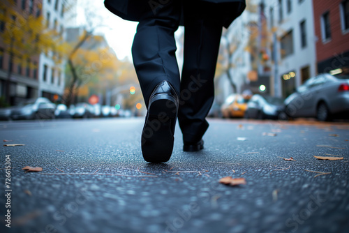 Homme d'affaires qui marche pour aller au travail - marcher en ville  photo