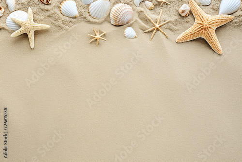 shells and starfish on sand,summer concept,Generated By Ai